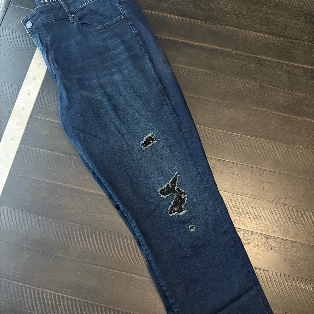 American Eagle Outfitters Navy Sequin Distressed Jeans